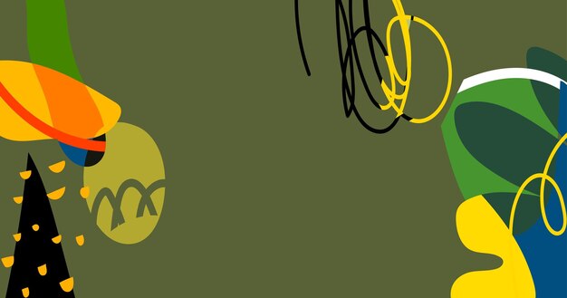 Ilustración vectorial de fondo boho abstracta estética Formas de colores dinámicos Líneas y garabates