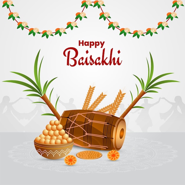 Vector ilustración vectorial del fondo de la celebración del festival punjabi happy baisakhi