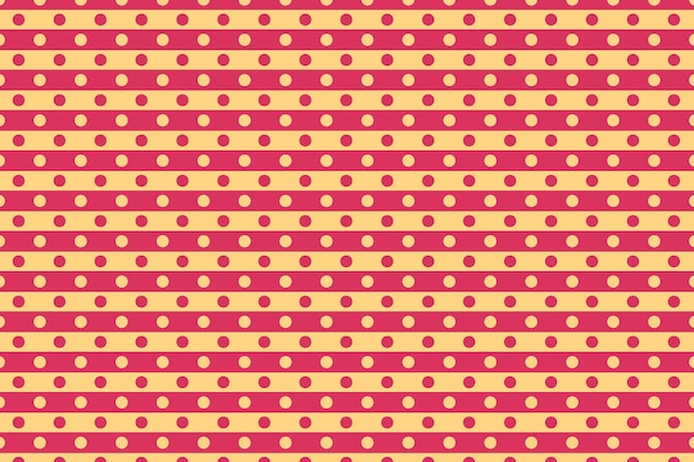 Ilustración vectorial de fondo de círculos de puntos rosados y amarillos en un patrón de líneas a rayas horizontales