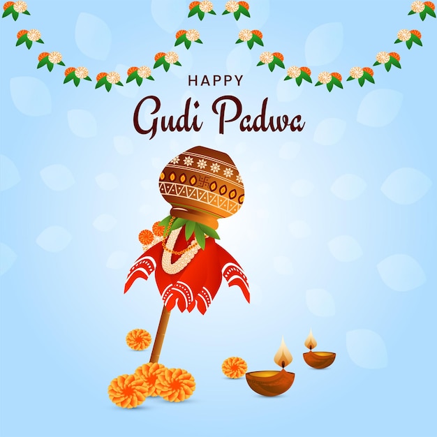 Vector ilustración vectorial con fondo decorado de gudi padwa celebración del año nuevo lunar de la india