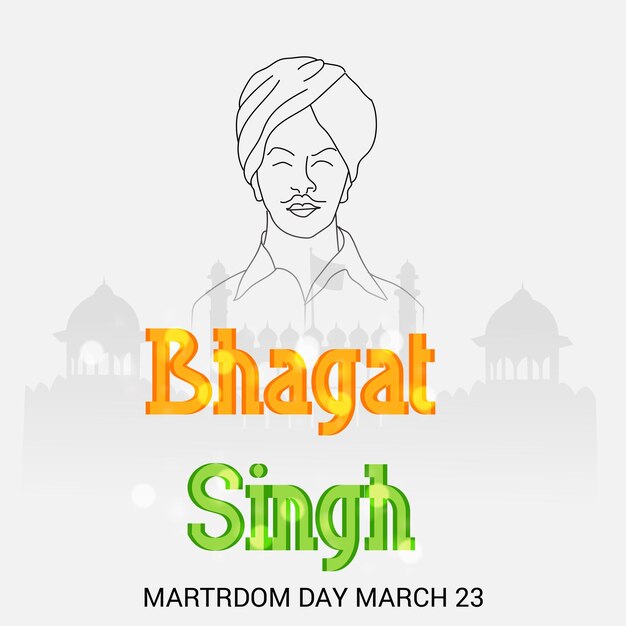 Ilustración vectorial de un fondo para el Día de los Mártires Indios con el luchador por la libertad Bhagat Singh