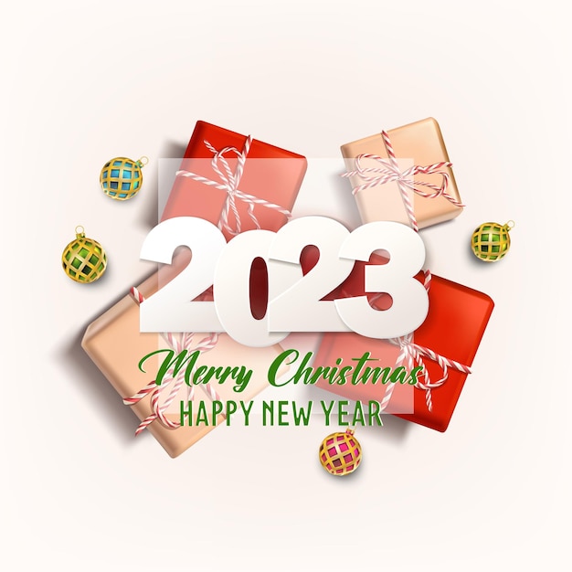 Ilustración vectorial Fondo de feliz Navidad y feliz año nuevo. Banner de saludo de vacaciones, un volante