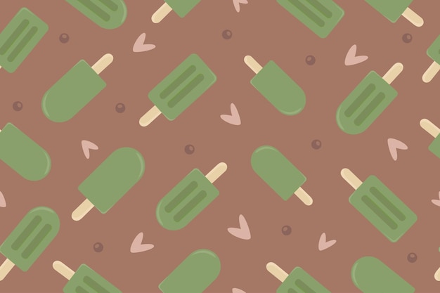 Ilustración vectorial de fondo de helado de matcha con patrón sin costuras en mousse de mocha