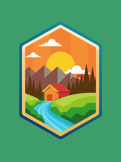 Vector ilustración vectorial con un fondo de paisaje con insignias