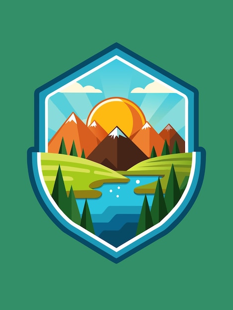 Vector ilustración vectorial con un fondo de paisaje con insignias