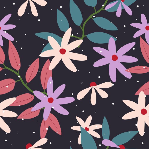 Ilustración vectorial de fondo con patrón floral dibujado a mano sin costuras