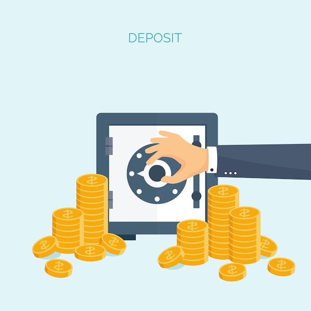 Ilustración vectorial de fondo plano con dinero dinero haciendo depósitos bancarios financieros