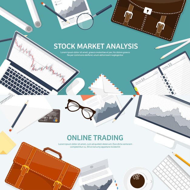 Vector ilustración vectorial fondo plano mercado comercio plataforma de negociación cuenta negocio de hacer dinero