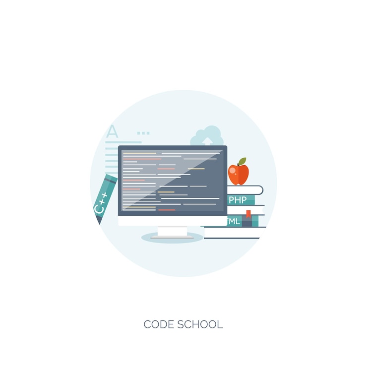Vector ilustración vectorial fondo plano programación de codificación seo optimización de motores de búsqueda creación de aplicaciones código de programa de software diseño web