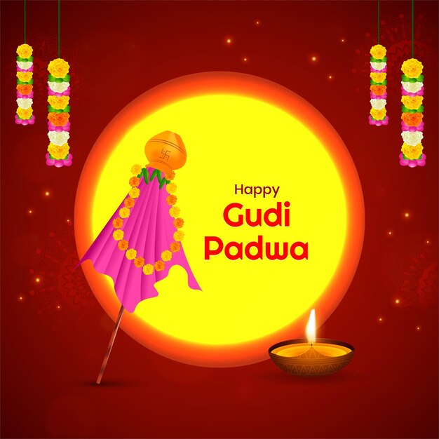 Vector ilustración vectorial con fondo tradicional decorativo de la celebración de gudi padwa de la india