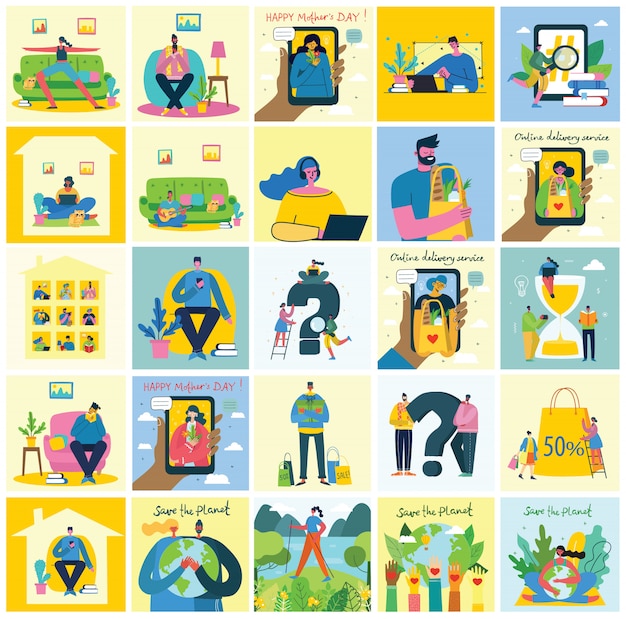 Ilustración vectorial Fondos ECO del concepto de energía ecológica verde y cita Salvar el planeta, pensar en verde y reciclar residuos