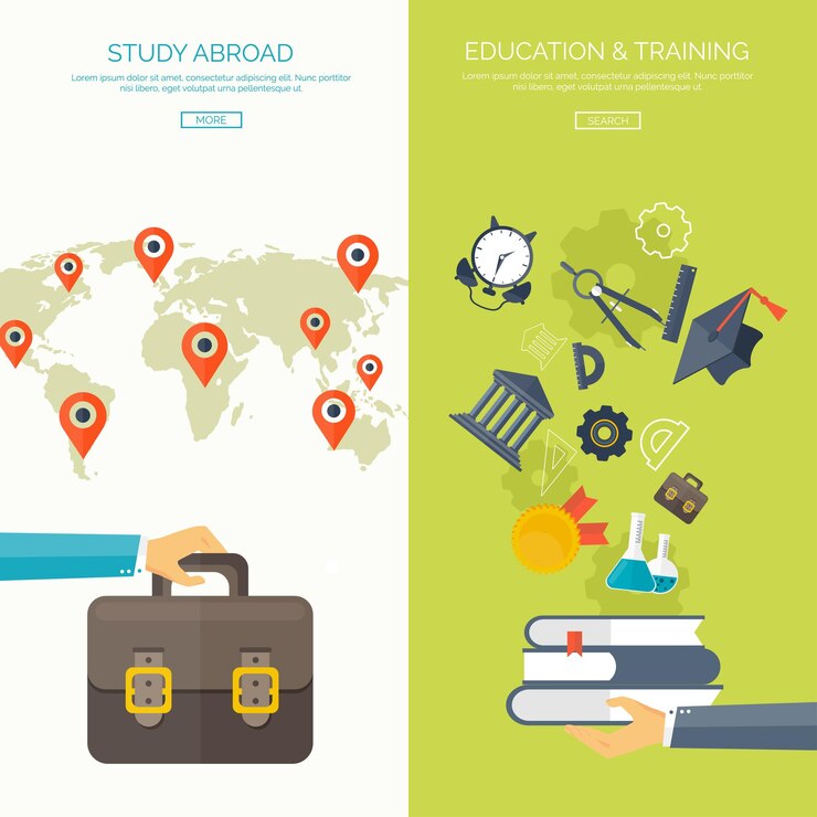 Vector ilustración vectorial fondos planos conjunto educación a distancia aprendizaje cursos en línea escuela web