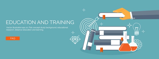 Ilustración vectorial fondos planos establecer educación a distancia cursos en línea escuela web
