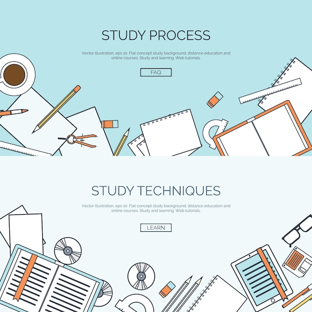 Ilustración vectorial fondos planos establecer educación a distancia cursos en línea escuela web