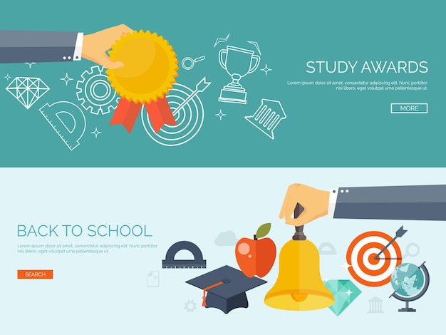 Ilustración vectorial fondos planos establecer educación a distancia cursos en línea escuela web