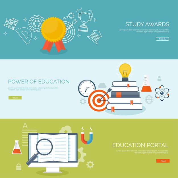Ilustración vectorial fondos planos establecer educación a distancia cursos en línea escuela web