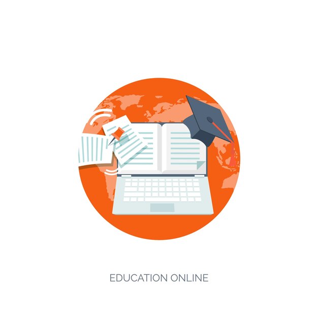 Ilustración vectorial fondos planos establecer educación a distancia cursos en línea escuela web