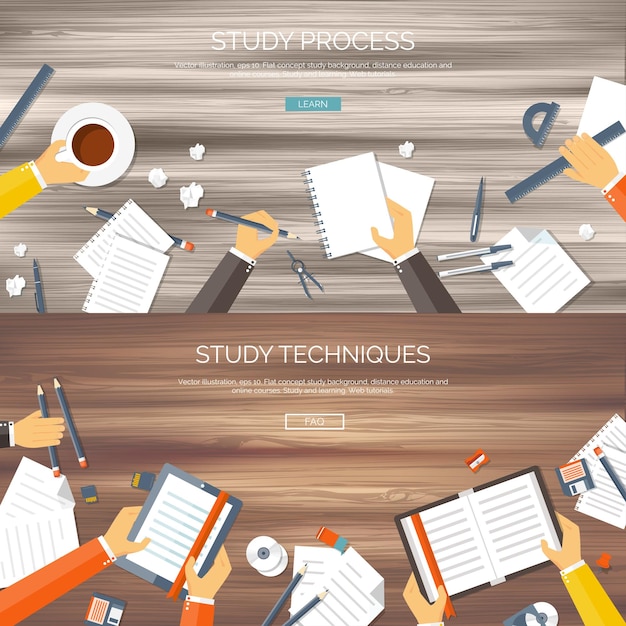 Ilustración vectorial fondos planos establecer educación a distancia cursos en línea escuela web
