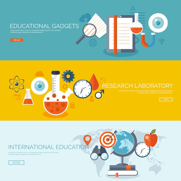Ilustración vectorial fondos planos establecer educación a distancia cursos en línea escuela web