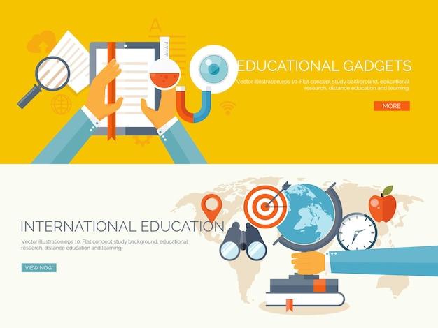 Ilustración vectorial fondos planos establecer educación a distancia cursos en línea escuela web