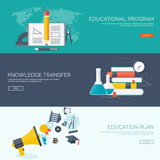 Ilustración vectorial fondos planos establecer educación a distancia cursos en línea escuela web