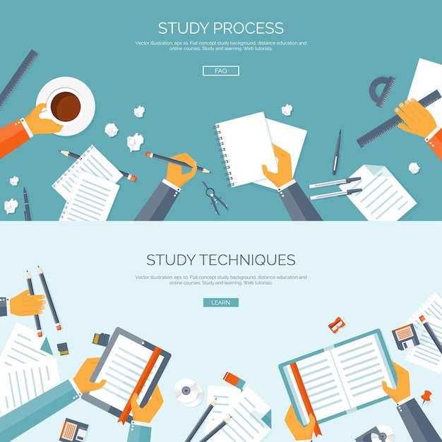 Ilustración vectorial fondos planos establecer educación a distancia cursos en línea escuela web