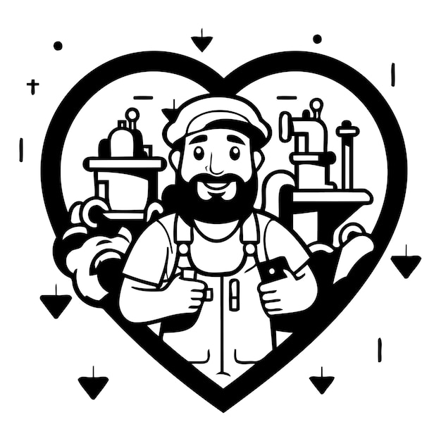 Vector ilustración vectorial de un fontanero con una barba en forma de corazón