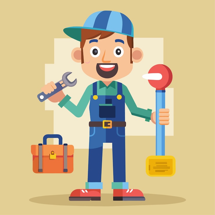 Vector ilustración vectorial de fontanero estilo plano profesional de fontanería