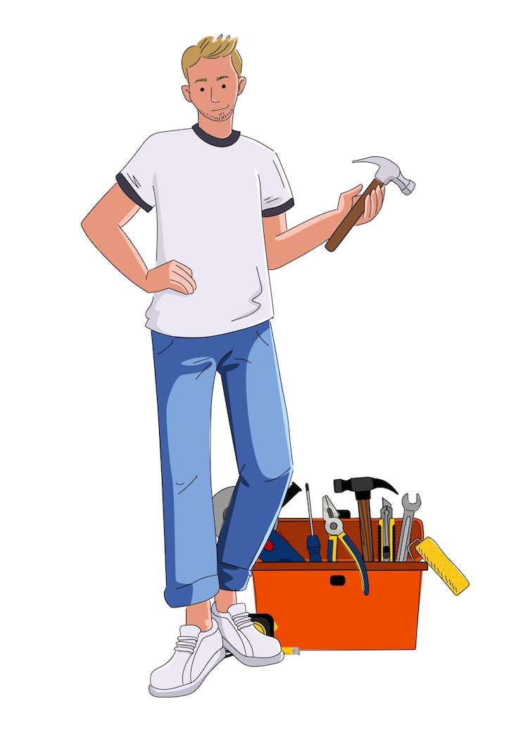 Vector ilustración vectorial de un fontanero con herramientas