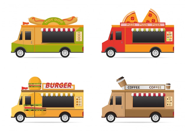 Una ilustración vectorial de food truck icon set diseños.