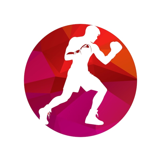 Ilustración vectorial en forma de círculo rojo de hombres de boxeo