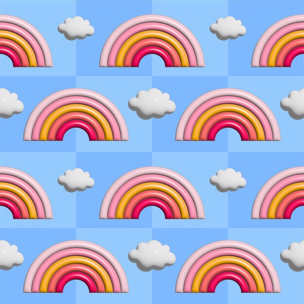 Vector ilustración vectorial de formas 3d fondo sin costuras arco iris cielo lindo moderno