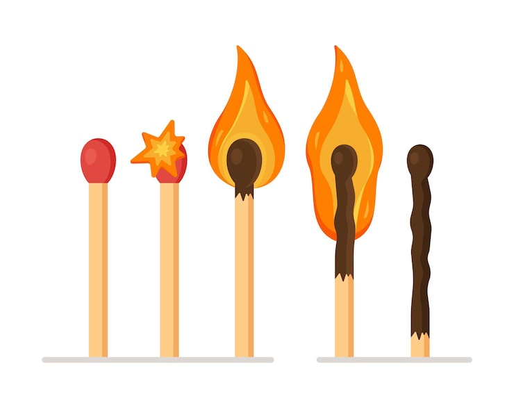 Vector ilustración vectorial de fósforos fósforos fósforos incendiarios y fósforos quemados los fósforos no son un juguete