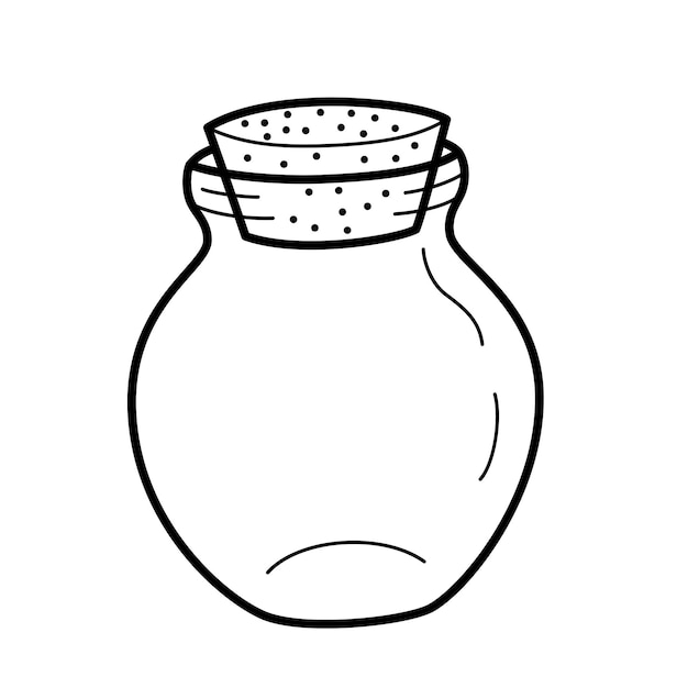 Ilustración vectorial de un frasco de vidrio dibujado a mano de un jarro de plástico libre con un corcho natural