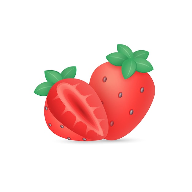 Ilustración vectorial de fresa entera y cortada vectorial 3D realista