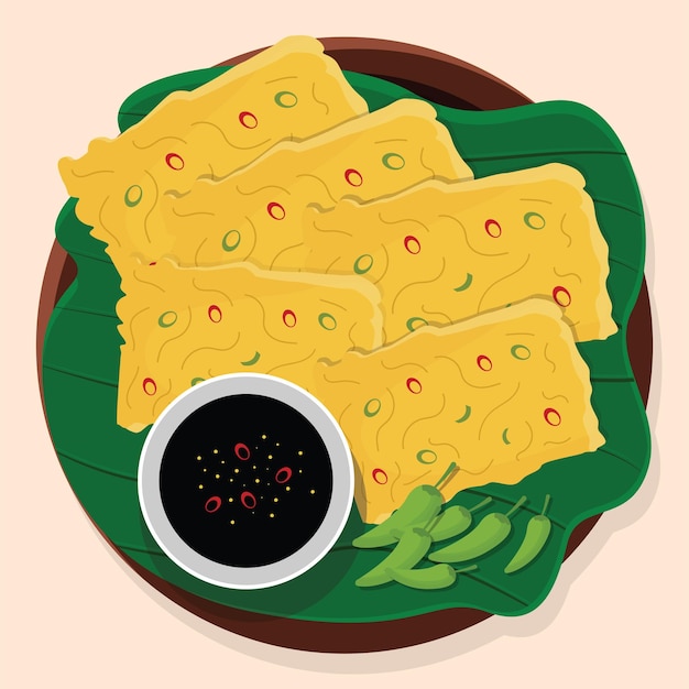 Ilustración vectorial de Fried Tempe Mendoan para Takjil en el mes de Ramadan01