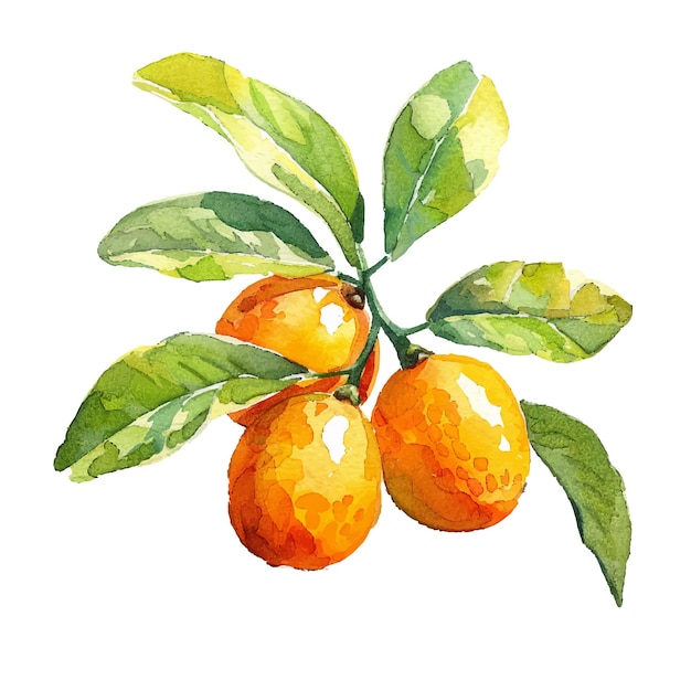 Ilustración vectorial de la fruta del kumquat en estilo acuarela