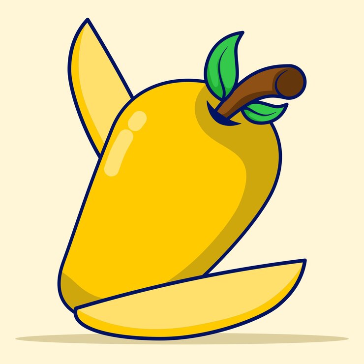Vector ilustración vectorial de la fruta de mango de dibujos animados como una fruta tropical fresca y dulce