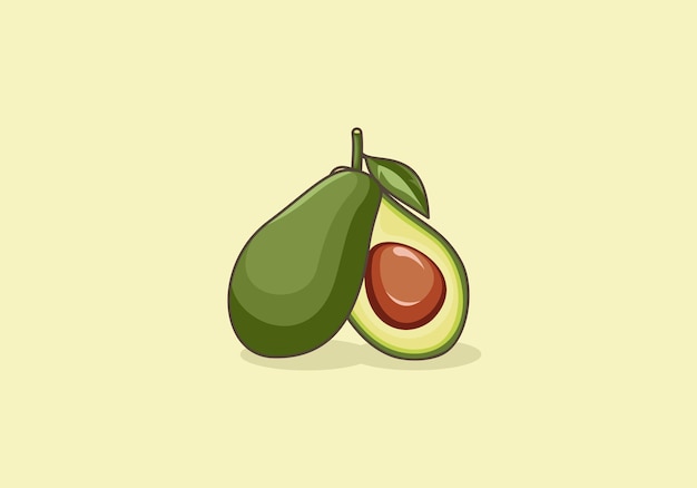 Ilustración vectorial de frutas de aguacate cortadas en medias