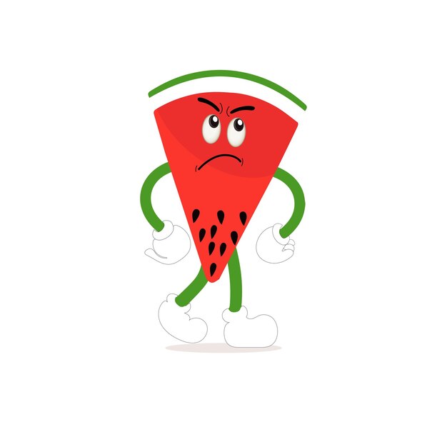 Vector ilustración vectorial de frutas frescas de dibujos animados de sandía con diferentes caras y expresiones