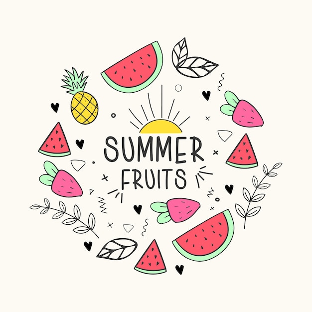 Ilustración vectorial de frutas con sandía, plátano, limón y naranja