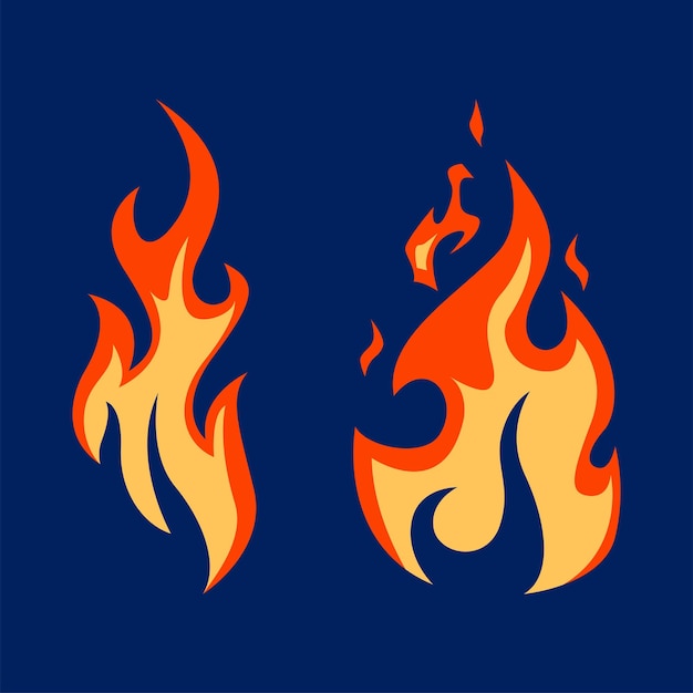 Ilustración vectorial de fuego 2D del diseño de estilo retro de las llamas