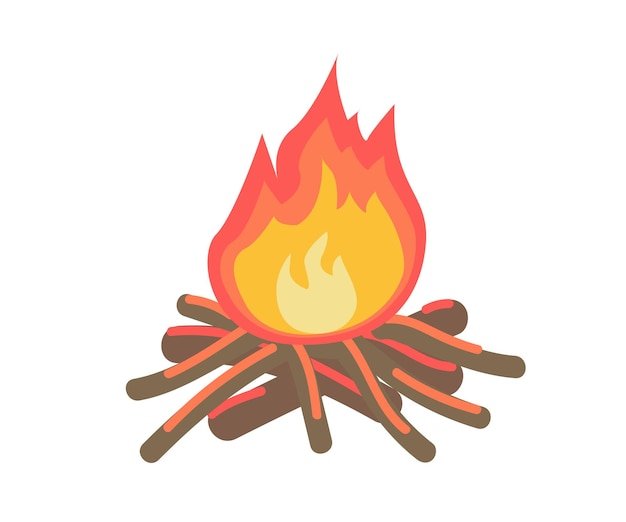 Ilustración vectorial Fuego de hoguera de leña
