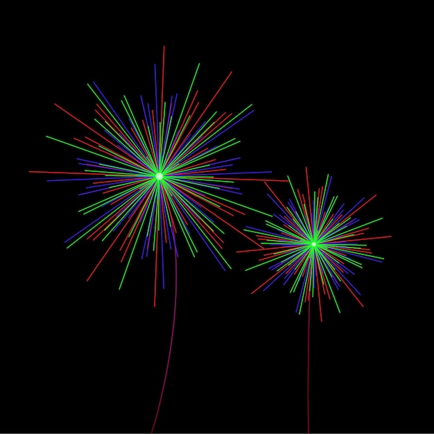 Ilustración vectorial de fuegos artificiales Iconos de fuegos artificiales de colores sobre fondo negro