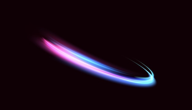 Ilustración vectorial de fuentes de luz dinámicas sobre un fondo oscuro. Alta velocidad en abstracción nocturna.