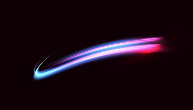 Ilustración vectorial de fuentes de luz dinámicas sobre un fondo oscuro. Alta velocidad en abstracción nocturna.