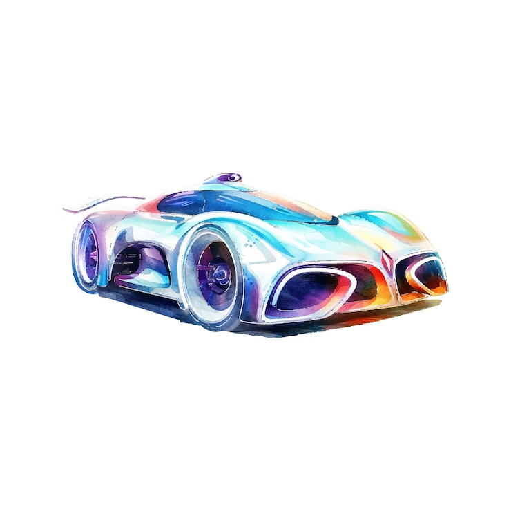 Vector ilustración vectorial futurista de automóviles en estilo acuarela