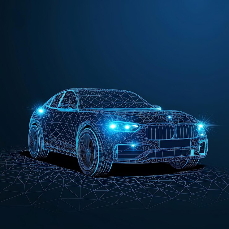 Vector ilustración vectorial futurista de automóviles poligonales bajos con puntos y líneas