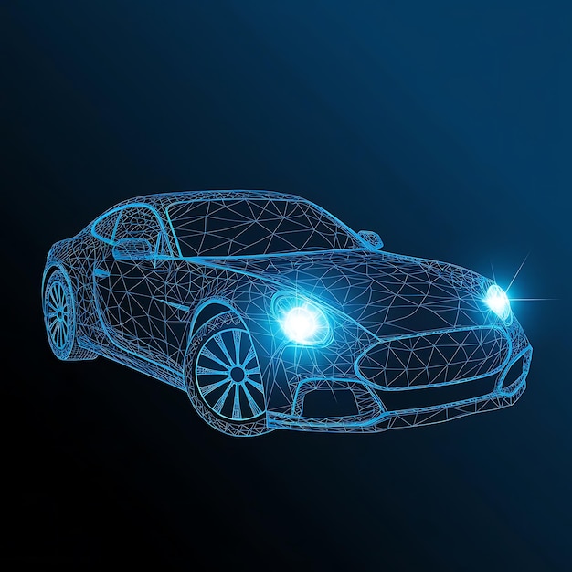 Ilustración vectorial futurista de automóviles poligonales bajos con puntos y líneas