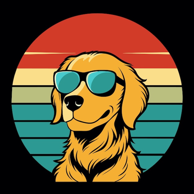 Ilustración vectorial de gafas de sol doradas para perros al atardecer